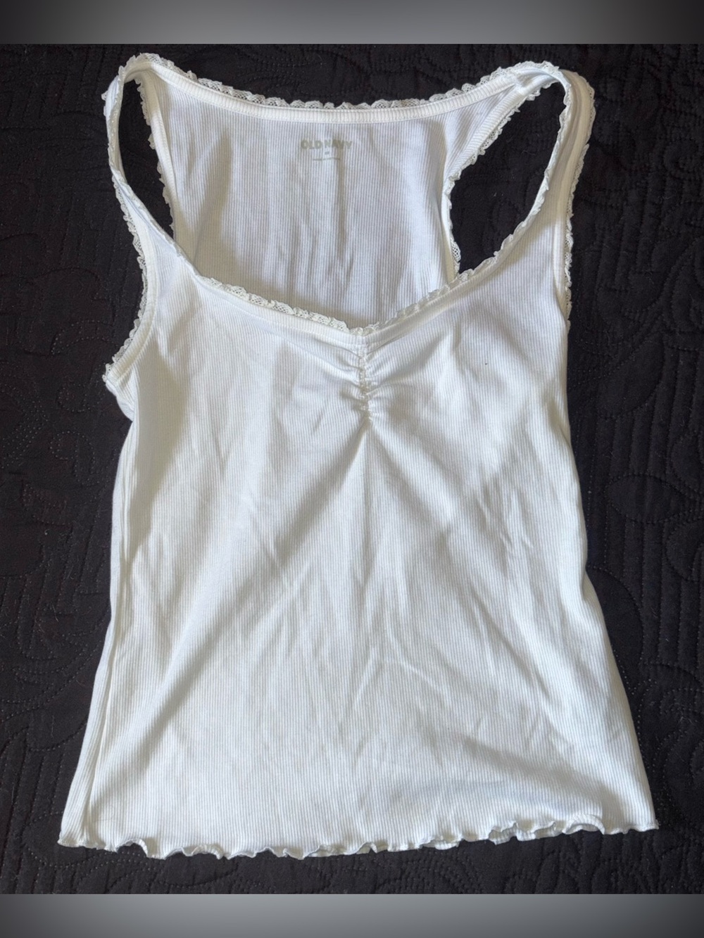 Old Navy White Ribbed Lace-Trim Tank Top Size XS